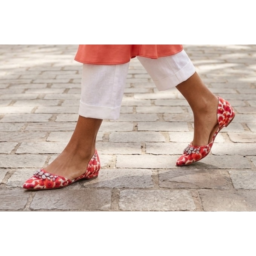 Liz Claiborne Teagan Jeweled Pink Floral Fabric Shoes Size 10